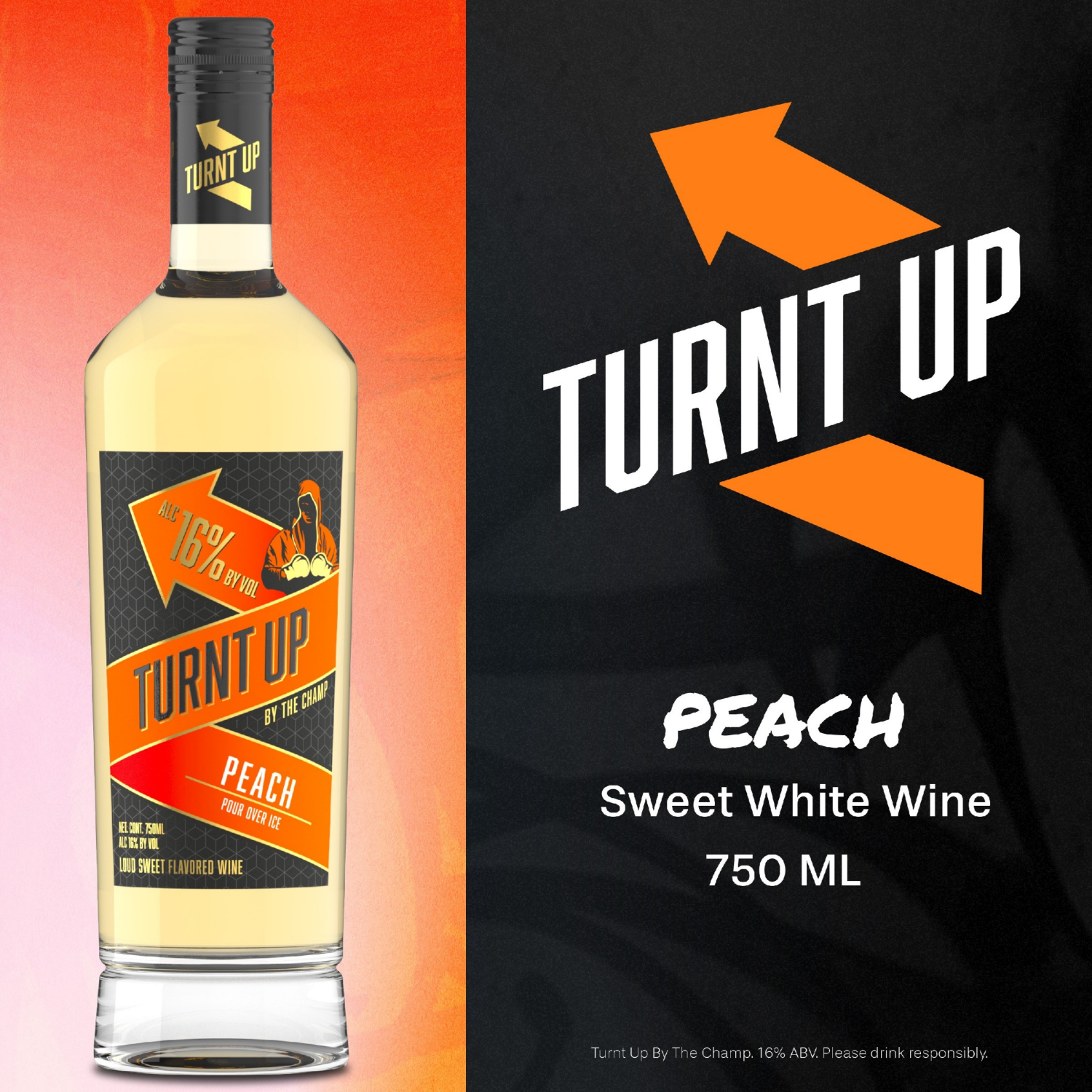 slide 3 of 4, Turnt Up By The Champ Peach Sweet White Wine 750 ml, 750 ml