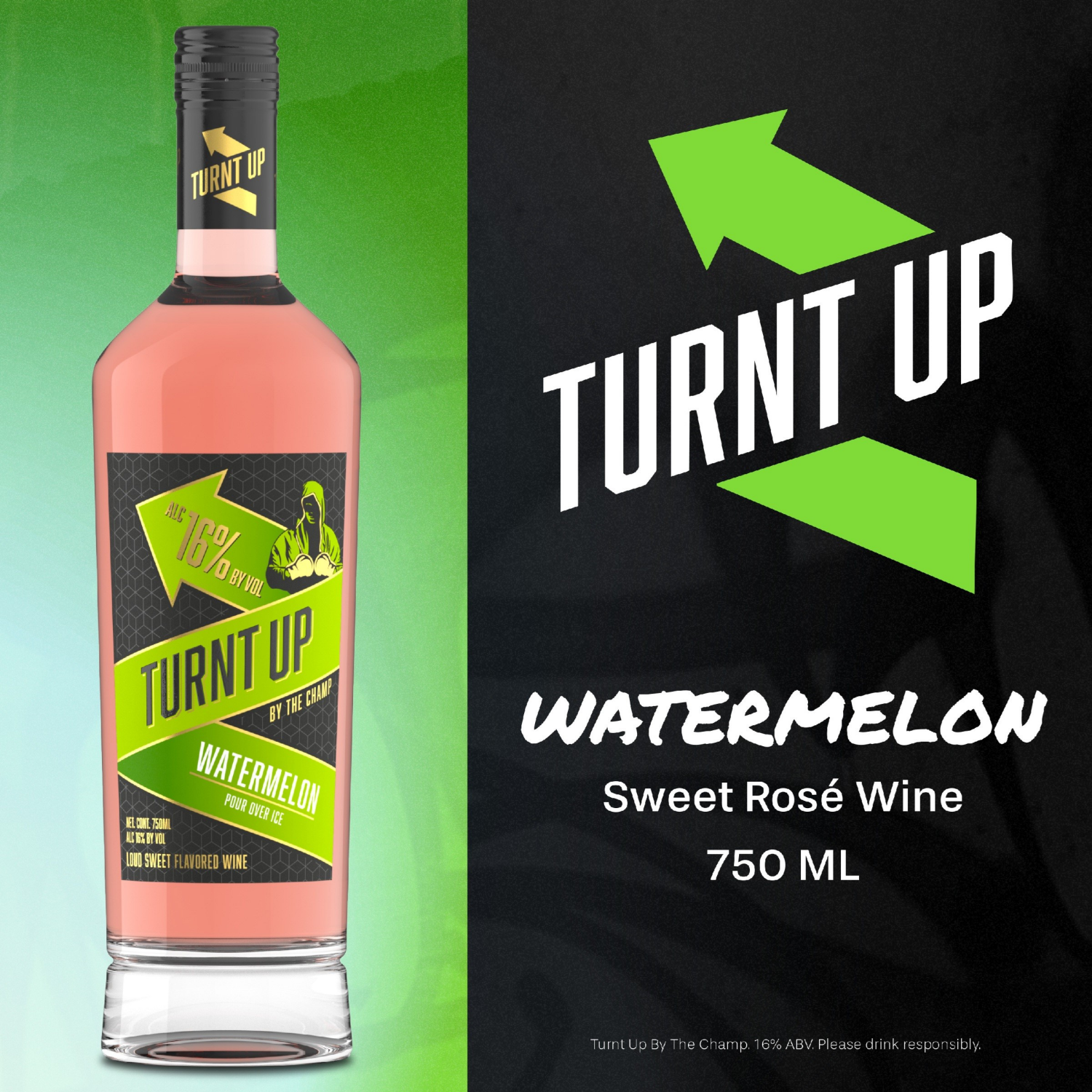 slide 3 of 4, Turnt Up By The Champ Watermelon Sweet Rose Wine 750 ml, 750 ml