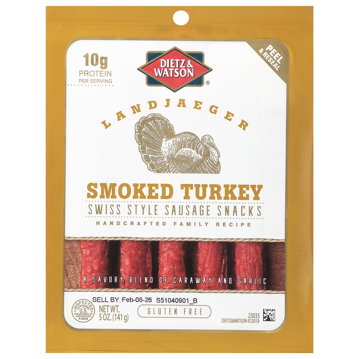 slide 1 of 14, Dietz & Watson Landjaeger Smoked Turkey Swiss Sausage Snacks, 5 oz