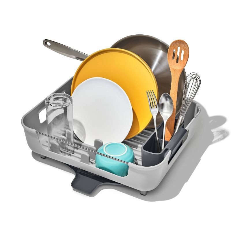 slide 2 of 8, OXO Large Capacity Dish Rack: Gray Freestanding Polypropylene & Stainless Steel Drying Rack for Kitchen, 1 ct