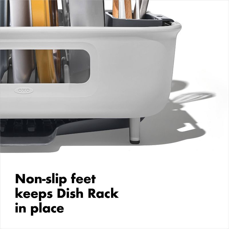 slide 4 of 8, OXO Large Capacity Dish Rack: Gray Freestanding Polypropylene & Stainless Steel Drying Rack for Kitchen, 1 ct
