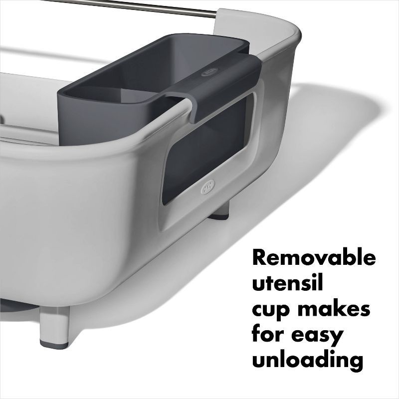 slide 5 of 8, OXO Large Capacity Dish Rack: Gray Freestanding Polypropylene & Stainless Steel Drying Rack for Kitchen, 1 ct