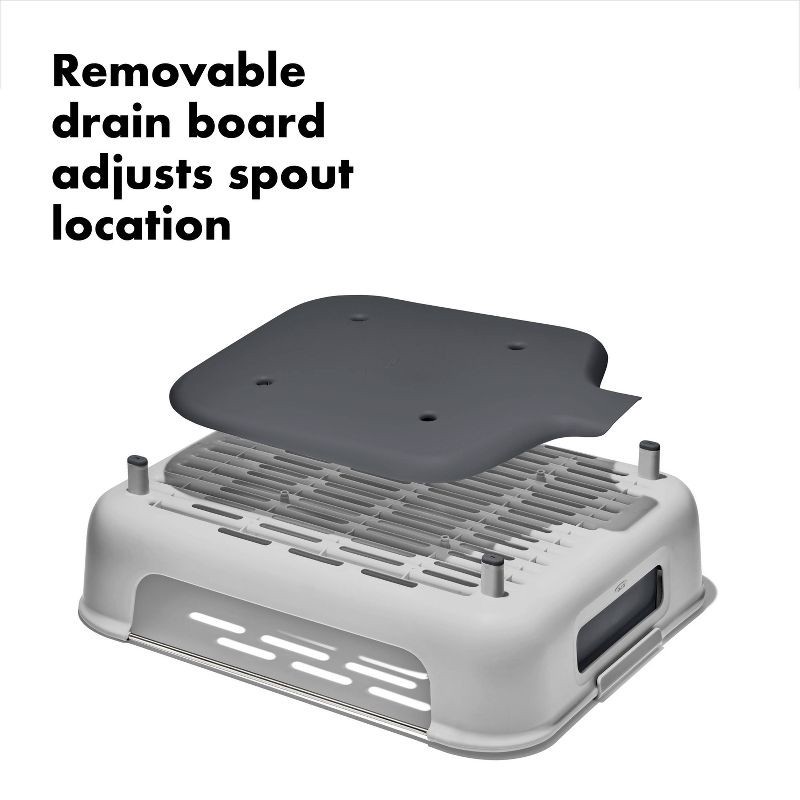 slide 6 of 8, OXO Large Capacity Dish Rack: Gray Freestanding Polypropylene & Stainless Steel Drying Rack for Kitchen, 1 ct