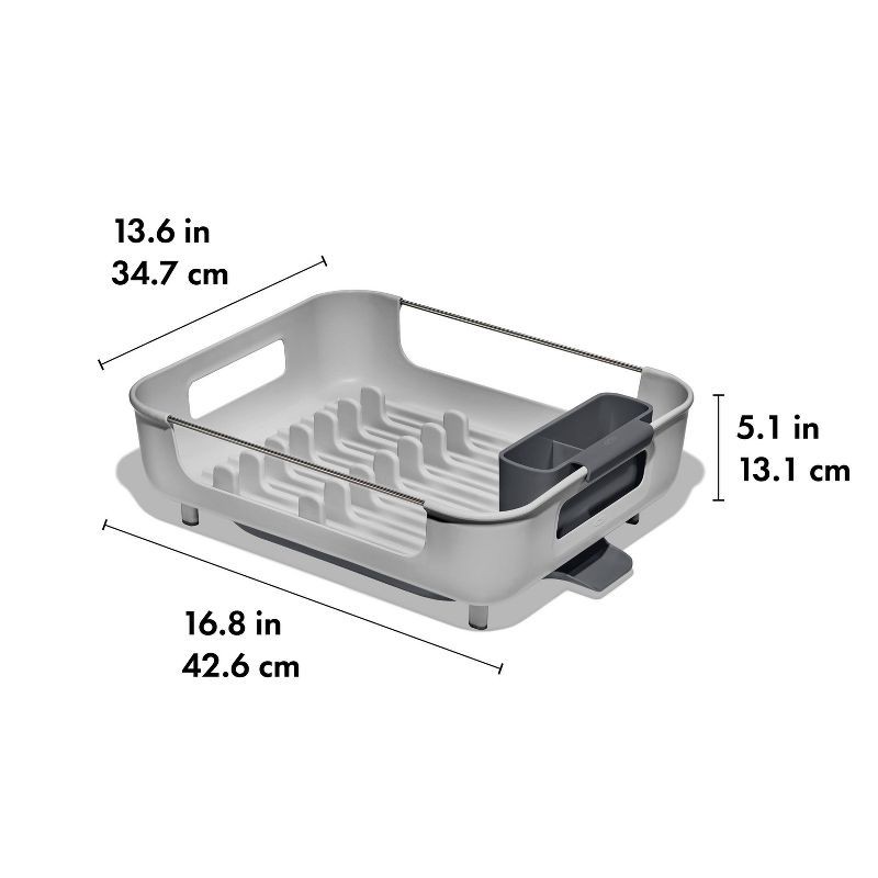 slide 7 of 8, OXO Large Capacity Dish Rack: Gray Freestanding Polypropylene & Stainless Steel Drying Rack for Kitchen, 1 ct