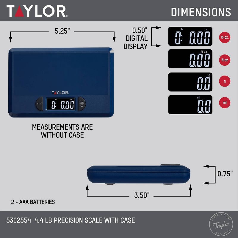 slide 5 of 12, Taylor Precision 4.4lb Digital Kitchen Food Scale with Weighing Tray Blue, 4.4 lb