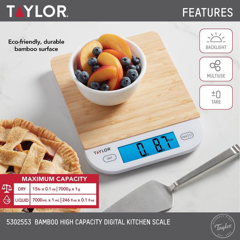 slide 4 of 11, Taylor Digital Kitchen 15lb Food Scale Eco-Friendly Bamboo, 15 lb