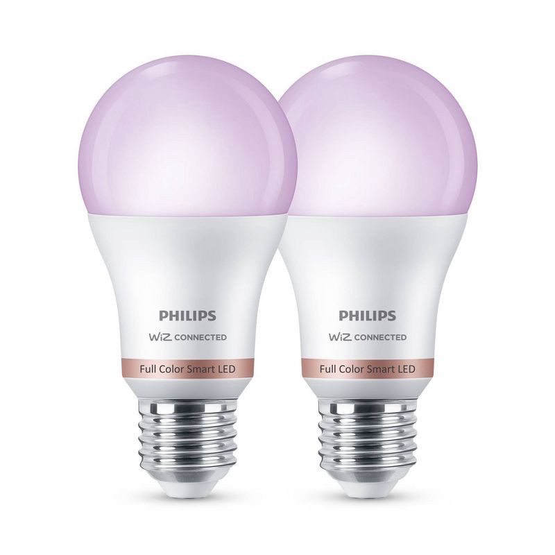 slide 3 of 11, Philips 2pk Smart Wi-Fi 60W Multi-Colored LED Light Bulb A19 2P: E26 Base, Voice Control, Dimmable, Compatible with Alexa, Google, Siri, 2 ct