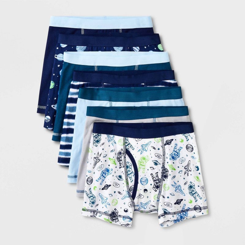 slide 1 of 4, Boys' 7pk Space Boxer Briefs - Cat & Jack™ Blue/White S, 7 ct