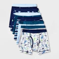 Boys' 7pk Space Boxer Briefs - Cat & Jack™ Blue/White XL: Cotton Knit Mid Rise Underwear