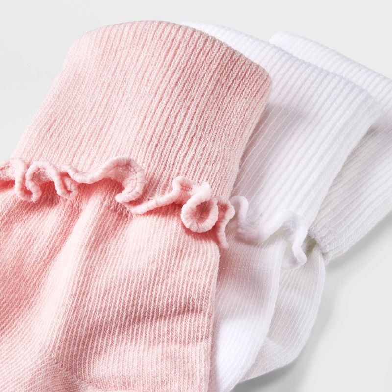 slide 3 of 3, Girls' 3pk Turn Cuff Crew Socks - Cat & Jack™ Pink S, 3 ct