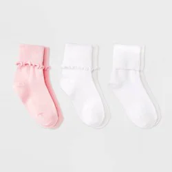 Girls' 3pk Turn Cuff Crew Socks - Cat & Jack™ Pink S