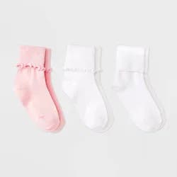 Girls' 3pk Turn Cuff Crew Socks - Cat & Jack™ Pink L