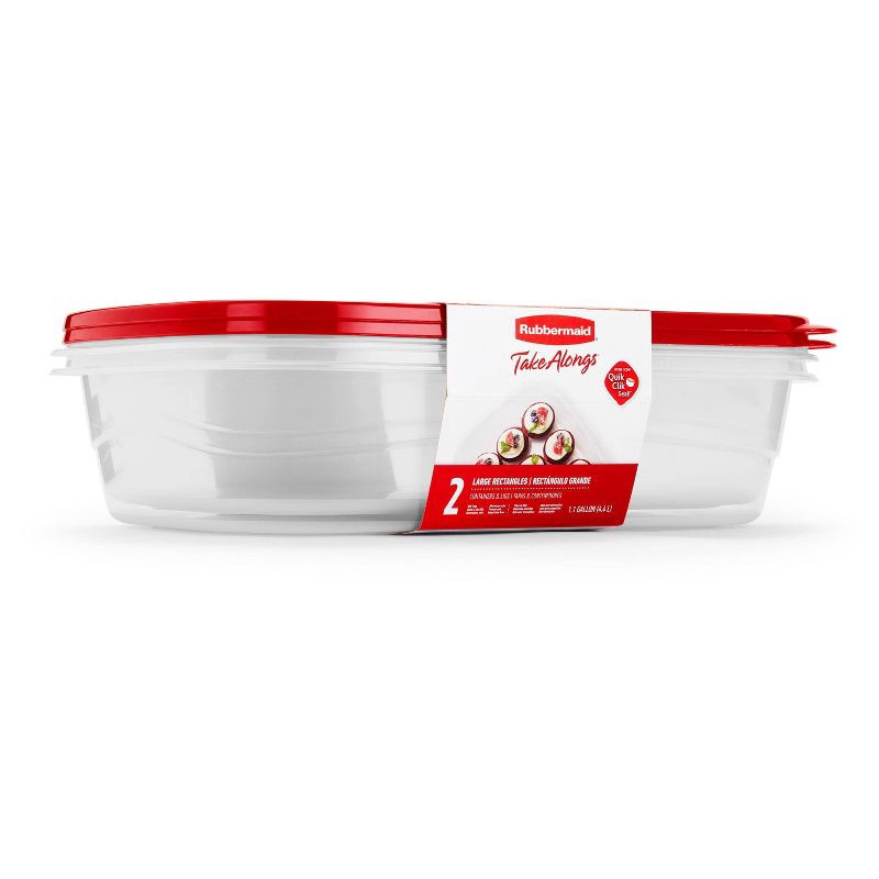 slide 2 of 8, Rubbermaid TakeAlong 2pk 1.1gal Plastic Rectangle Food Storage Containers - Ruby Red: Microwave & Freezer Safe, 2 ct, 1.1 gal
