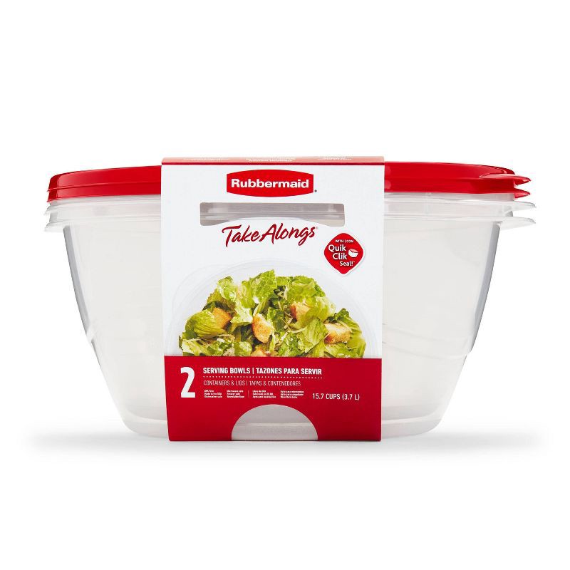 slide 2 of 8, Rubbermaid TakeAlong 15.7 Cup Plastic 2pk Serving Bowls Clear: Food Storage Containers, Microwave & Freezer Safe, 2 ct