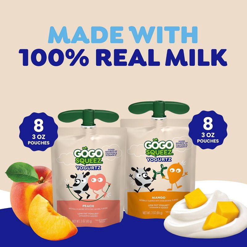 slide 4 of 7, GoGo SqueeZ yogurtZ Low Fat Peach & Mango Variety Pack - 3oz/16ct, 3 oz, 16 ct