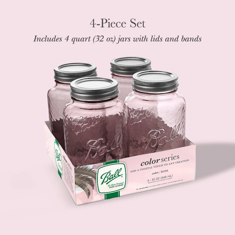 slide 10 of 15, Ball 32oz 4pk Glass Regular Mouth Mason Color Jar with Lid and Band Rose: Pink Canning Jars, Dishwasher-Safe, 4 ct; 32 oz