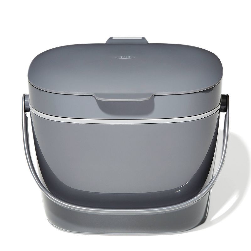 slide 2 of 7, OXO 1.75g Plastic Easy Clean Compost Bin Gray: Indoor Kitchen Countertop Trash Can, 1.75 Gallon Capacity, 1.75 gram, 1.75 gal