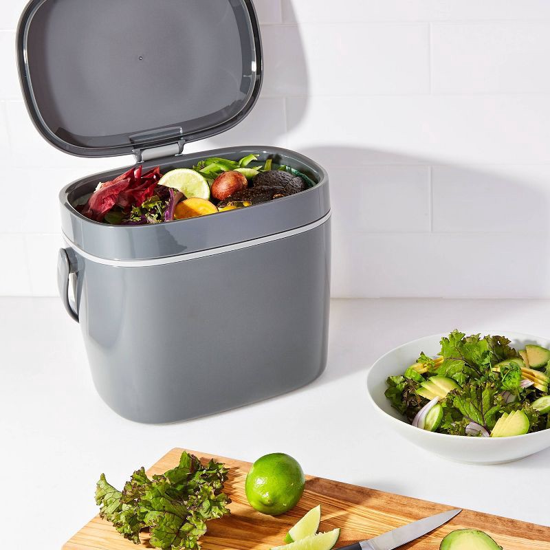 slide 4 of 7, OXO 1.75g Plastic Easy Clean Compost Bin Gray: Indoor Kitchen Countertop Trash Can, 1.75 Gallon Capacity, 1.75 gram, 1.75 gal