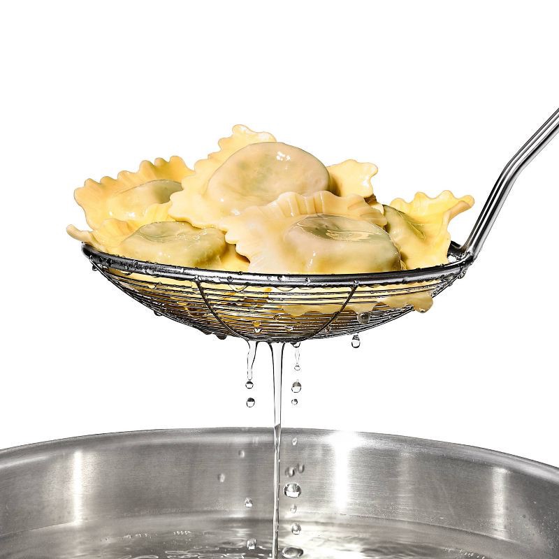 slide 5 of 8, OXO Stainless Steel Scoop and Strain Skimmer Black: Dishwasher-Safe Skimmer Spoon, 14.6" Length, 5.4" Head Diameter, 1 ct