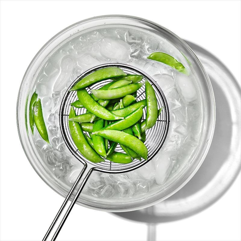 slide 7 of 8, OXO Stainless Steel Scoop and Strain Skimmer Black: Dishwasher-Safe Skimmer Spoon, 14.6" Length, 5.4" Head Diameter, 1 ct