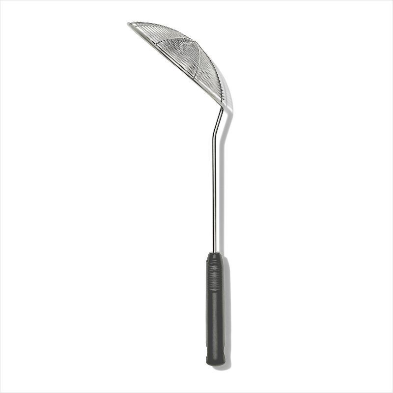 slide 8 of 8, OXO Stainless Steel Scoop and Strain Skimmer Black: Dishwasher-Safe Skimmer Spoon, 14.6" Length, 5.4" Head Diameter, 1 ct