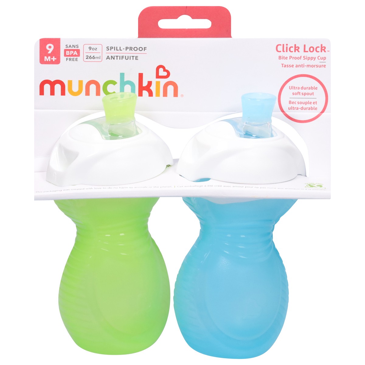 slide 1 of 9, Munchkin Click Lock 9 Ounce Bite Proof Sippy Cups 2 ea, 2 ct