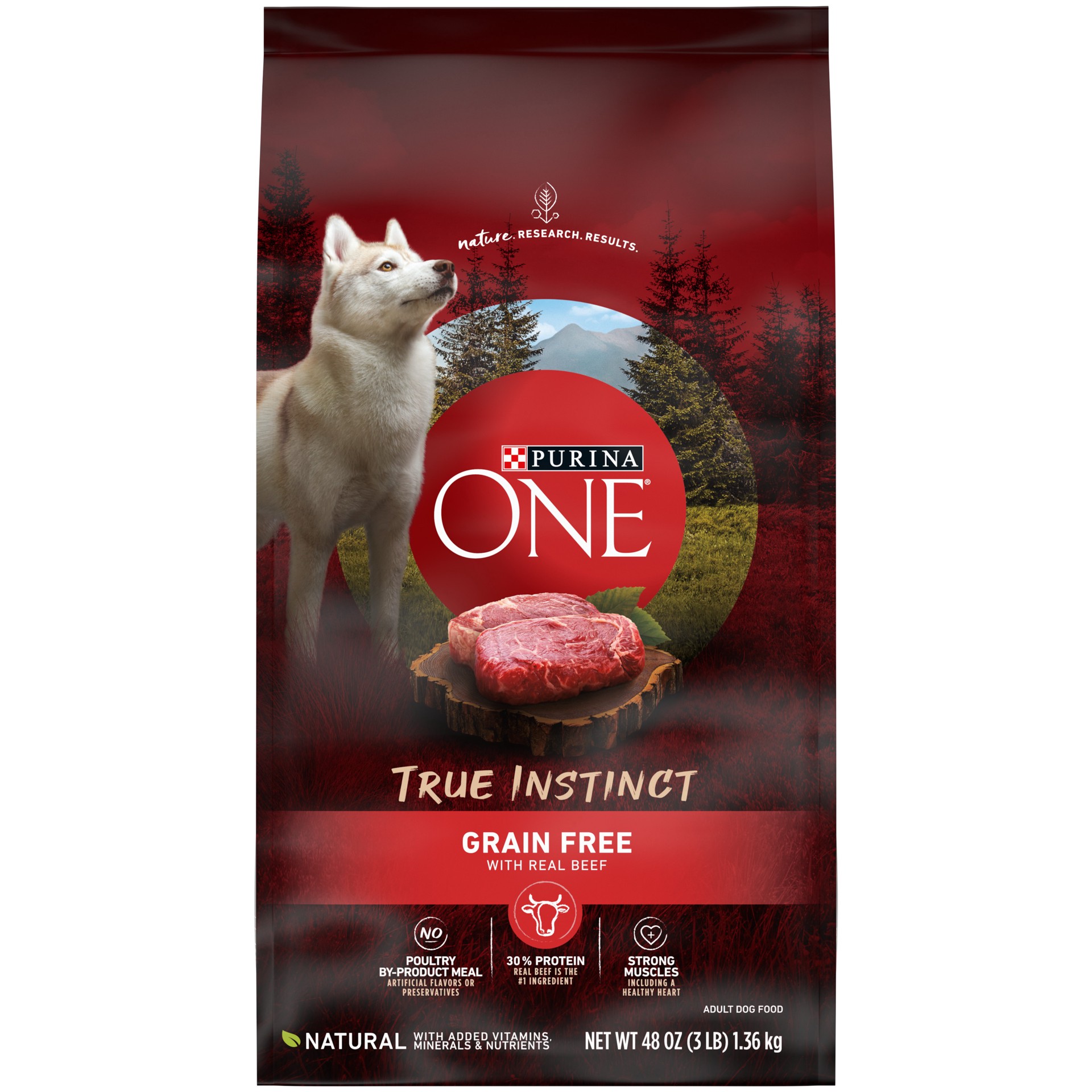 slide 1 of 9, ONE Purina ONE Grain Free Natural High Protein Dry Dog Food Formula True Instinct with Real Beef with Added Vitamins, Minerals and Nutrients, 3 lb