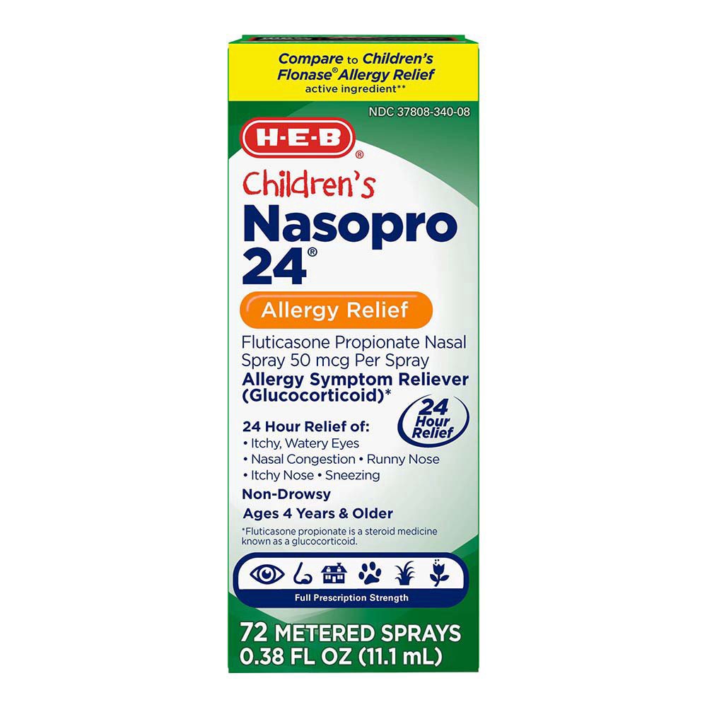 slide 1 of 1, H-E-B Children's Nasopro 24 Allergy Relief Spray, 0.34 oz