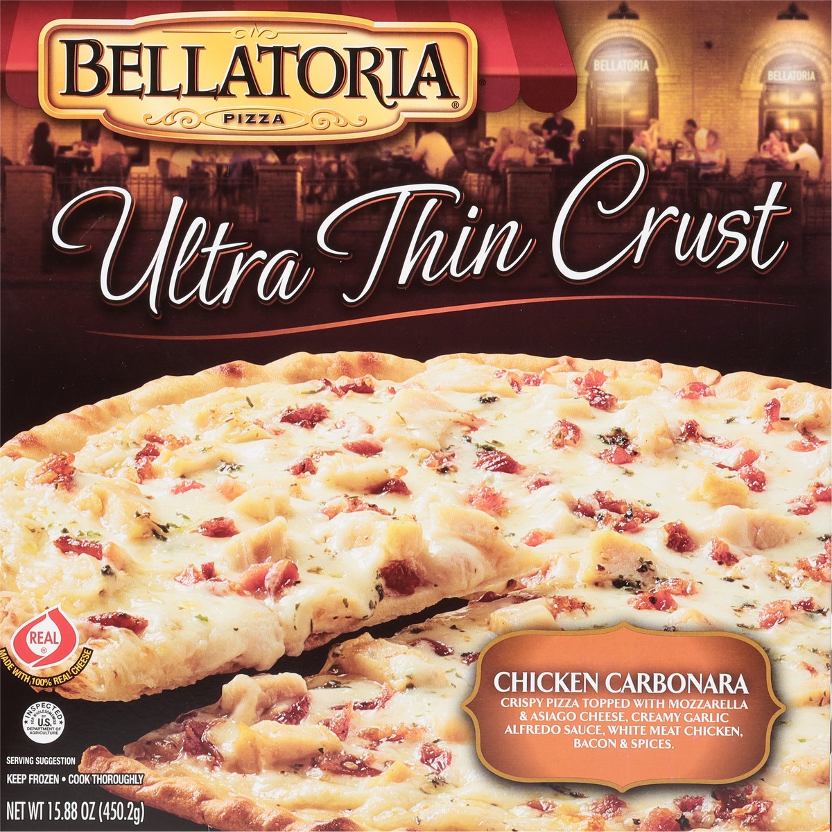 slide 3 of 9, Bellatoria Ultra Thin Crust Chicken Carbonara Pizza 15.88 oz, 15.88 oz