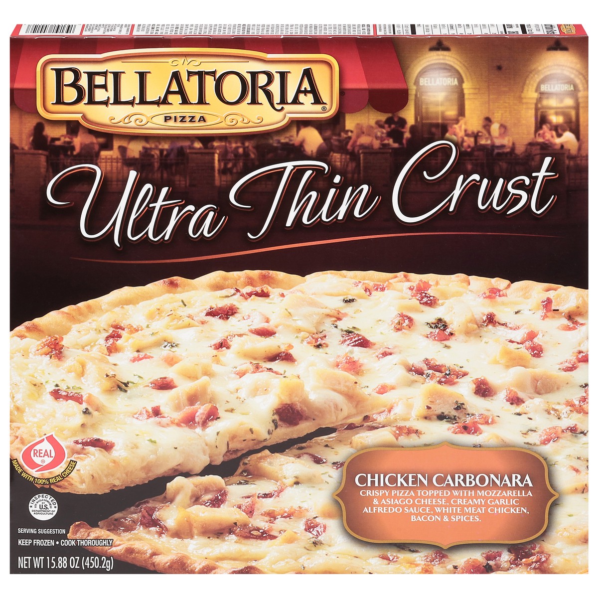 slide 1 of 9, Bellatoria Ultra Thin Crust Chicken Carbonara Pizza 15.88 oz, 15.88 oz