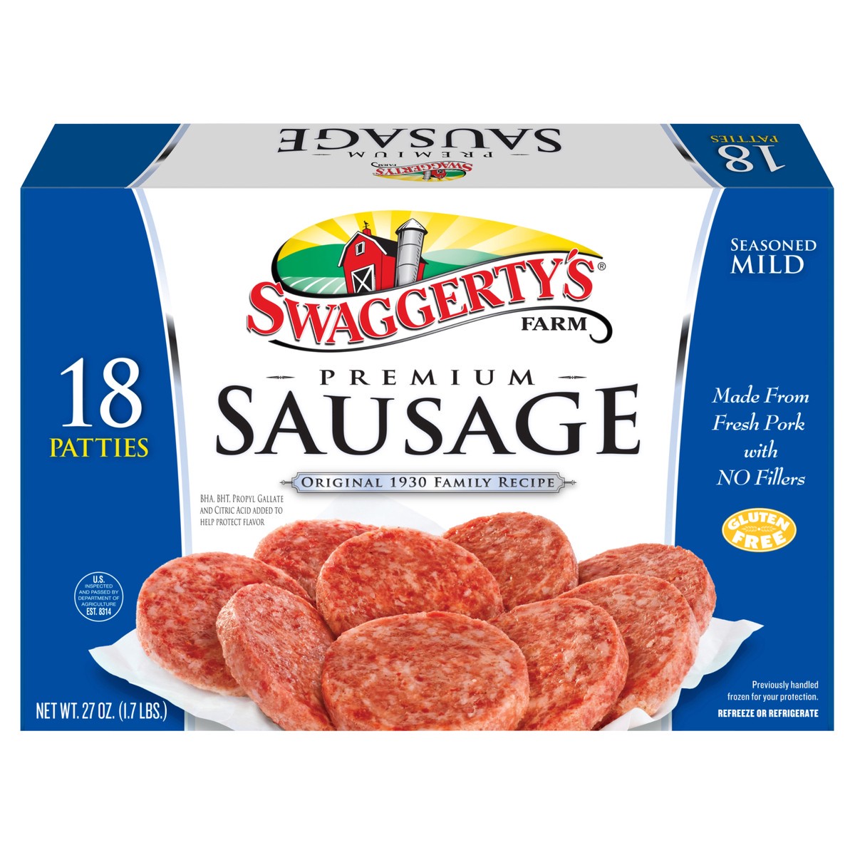 slide 1 of 1, Swaggerty's Farm Seasoned Mild Sausage Patties, 18 ct; 1.5 Oz