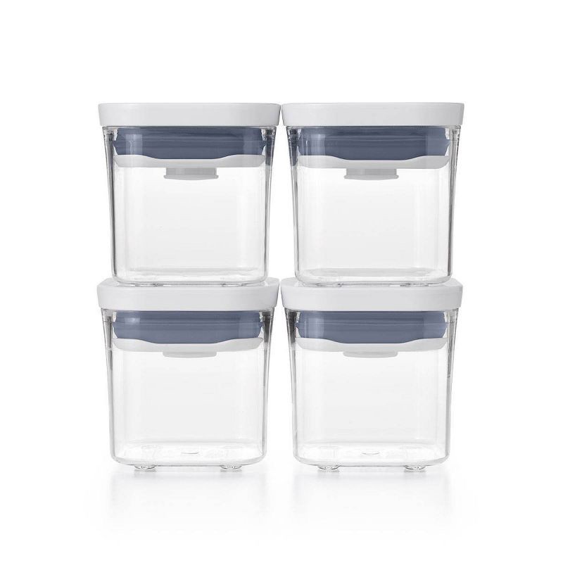 slide 1 of 6, OXO POP 4pk Plastic Mini Square Food Storage Container Set White: Air Tight Seal, Dishwasher-Safe, 0.2L Capacity, 4 ct, 0.2 liter