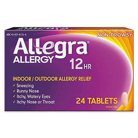 slide 1 of 1, Allegra Allergy Antihistamine Tablets 12 Hour 60mg Non-Drowsy - 24 Count, 24 ct