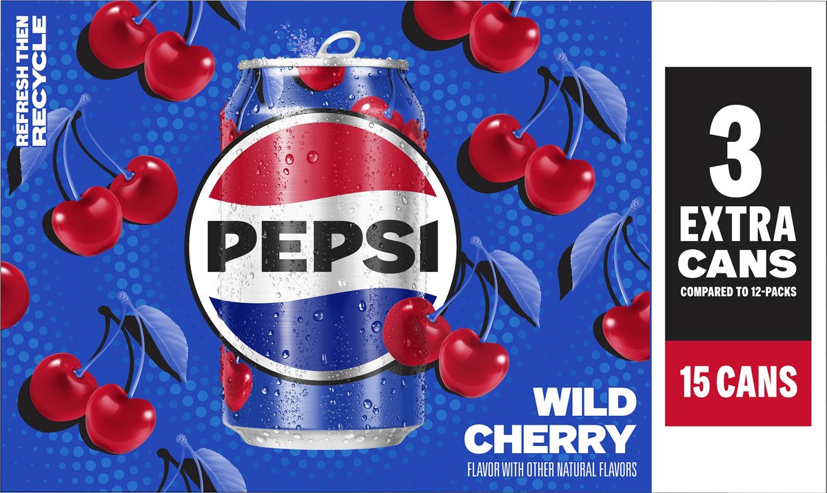 slide 3 of 6, Pepsi Soda Wild Cherry 12 Fl Oz 15 Count Cans, 15 ct