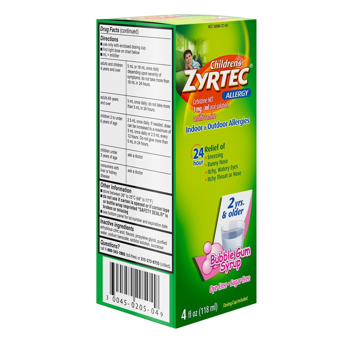 slide 5 of 6, Zyrtec Allergy Non Anti Itch, Liquid, Bubble Gum, 4 fl oz