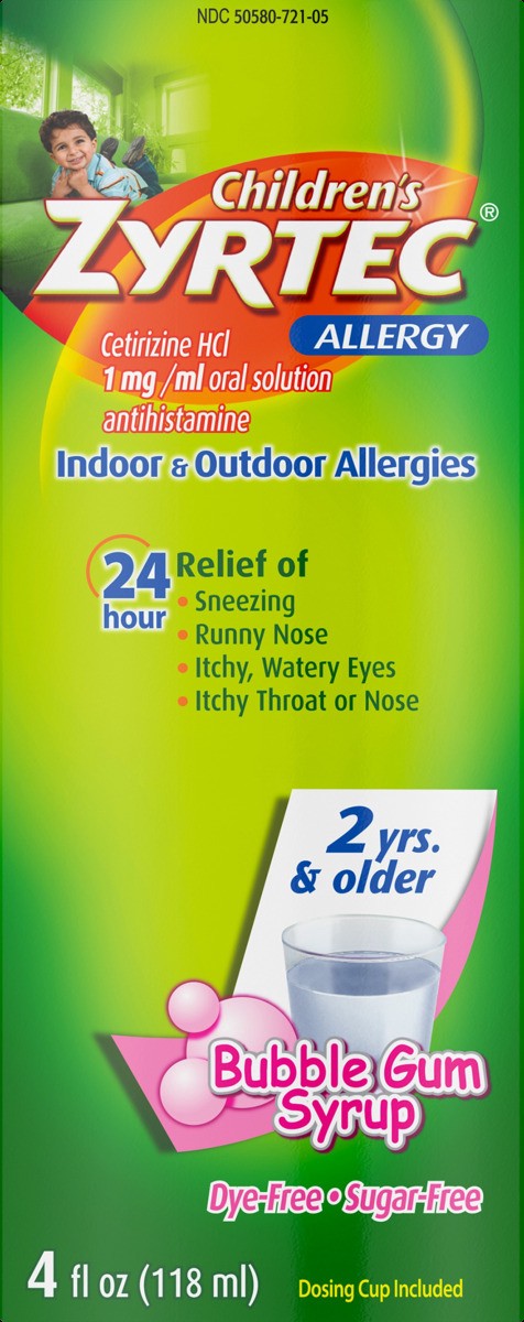slide 6 of 6, Zyrtec Allergy Non Anti Itch, Liquid, Bubble Gum, 4 fl oz