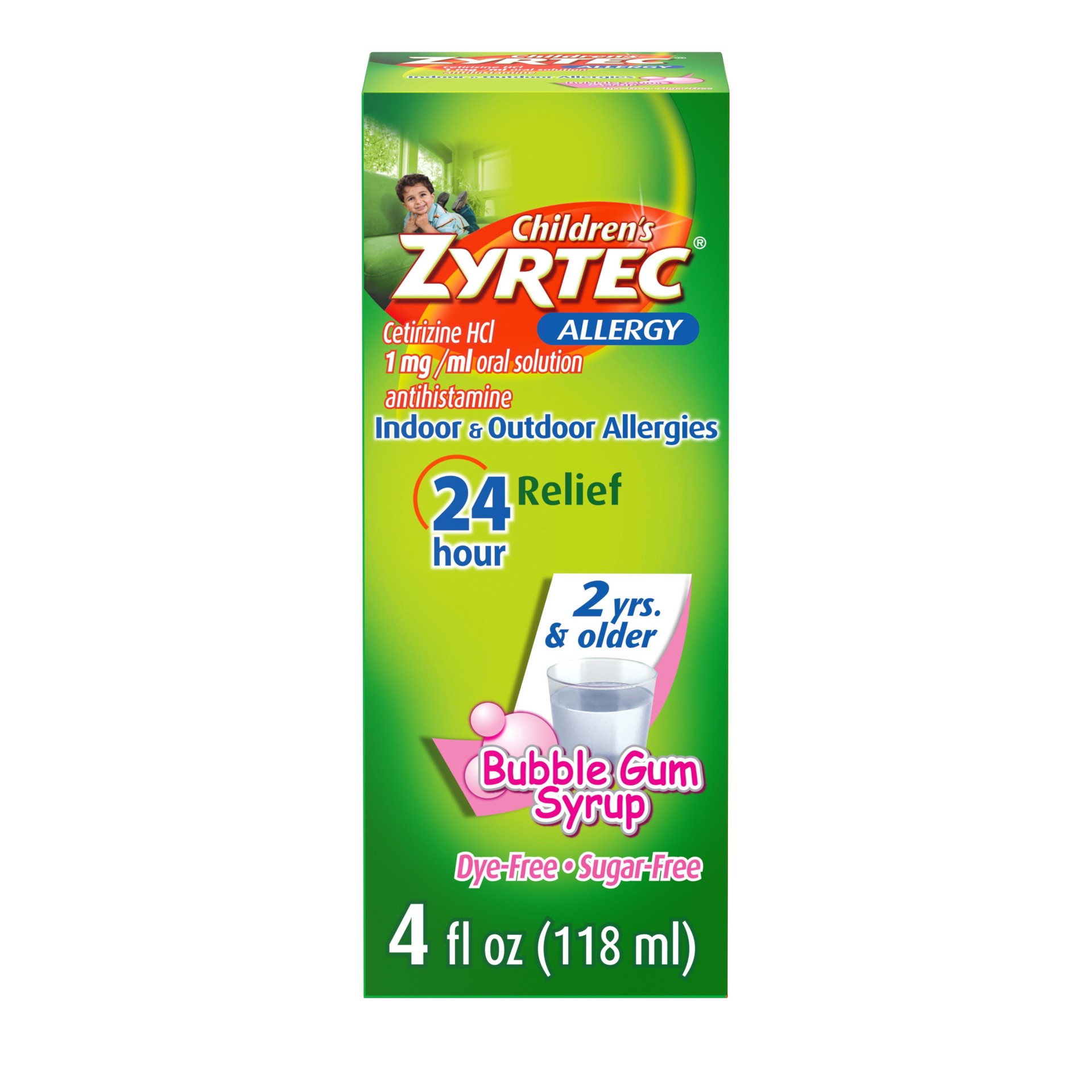 slide 1 of 6, Zyrtec Allergy Non Anti Itch, Liquid, Bubble Gum, 4 fl oz