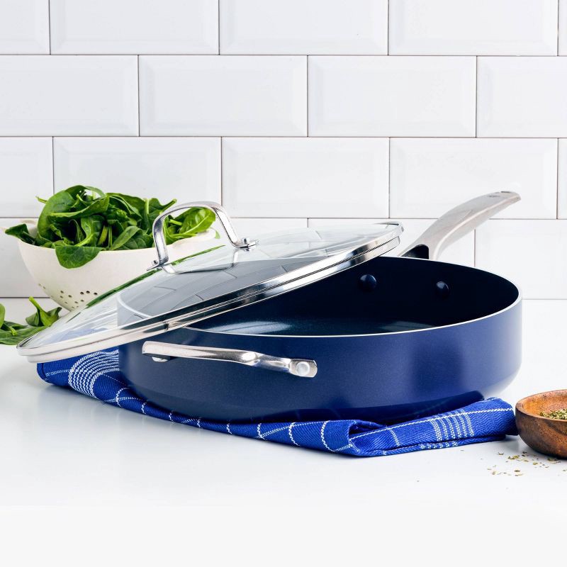 Blue Diamond 5qt Aluminum Ceramic Nonstick Covered Saute Pan with Helper  Handle Blue 5 qt