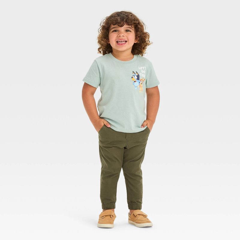 slide 4 of 4, Toddler Boys' Woven Jogger Pants - Cat & Jack™ Olive Green 3T: Cotton Spandex, Elastic Waist, Pockets, 1 ct