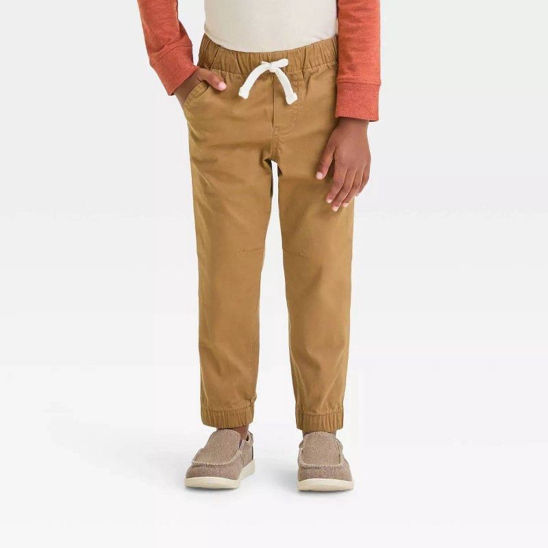 slide 1 of 3, Toddler Boys' Woven Jogger Pants - Cat & Jack™ Dapper Brown 4T: Cotton-Spandex, Elastic Waist, Pockets, 1 ct