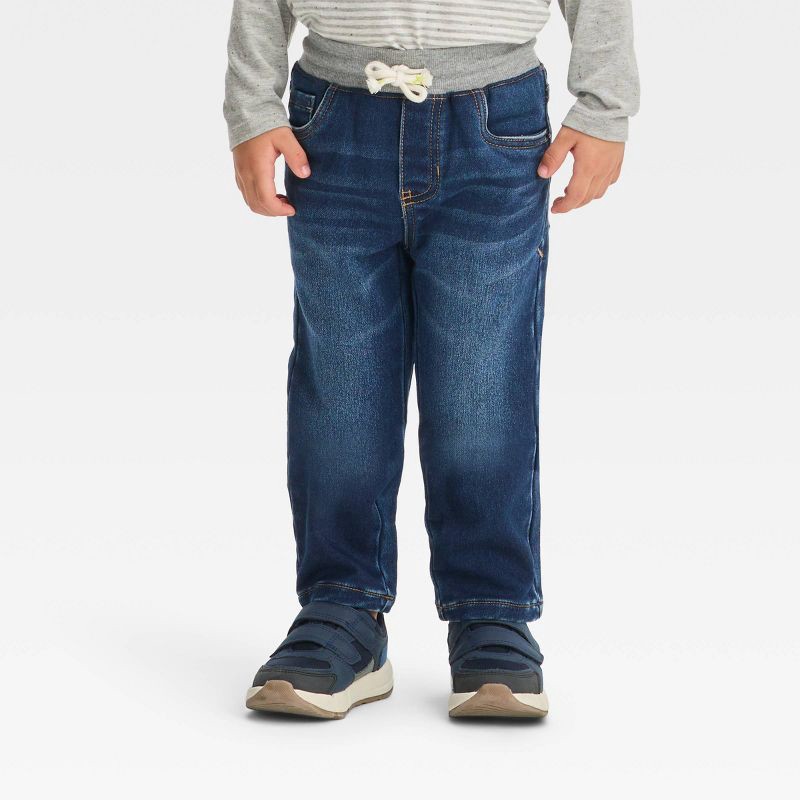 slide 1 of 3, Toddler Boys' Pull-On Straight Fit Jeans - Cat & Jack™ Blue Denim 3T: Midweight, Elastic Waistband, 1 ct