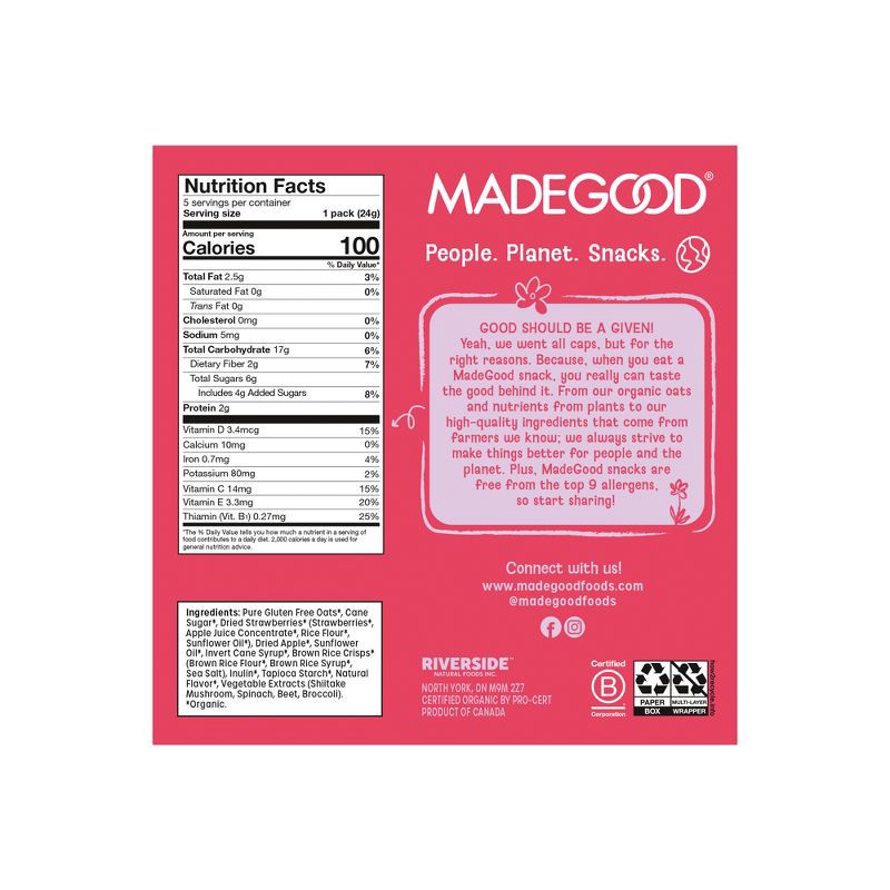 slide 2 of 7, MadeGood Strawberry Granola Minis - 5ct/4.25oz, 5 ct, 4.25 oz