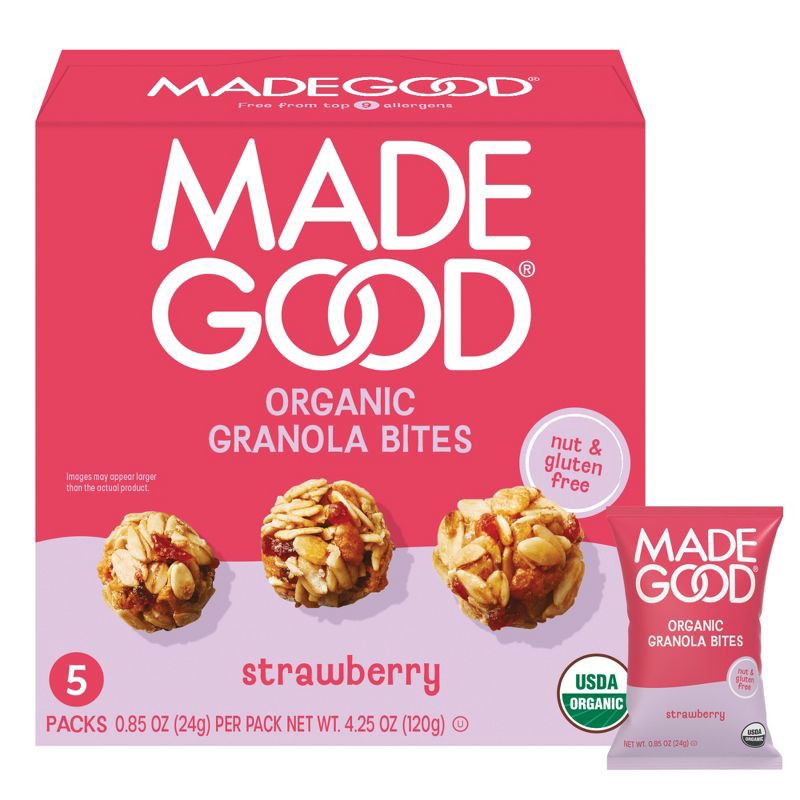 slide 1 of 10, MadeGood Strawberry Granola Minis - 5ct/4.25oz, 5 ct, 4.25 oz