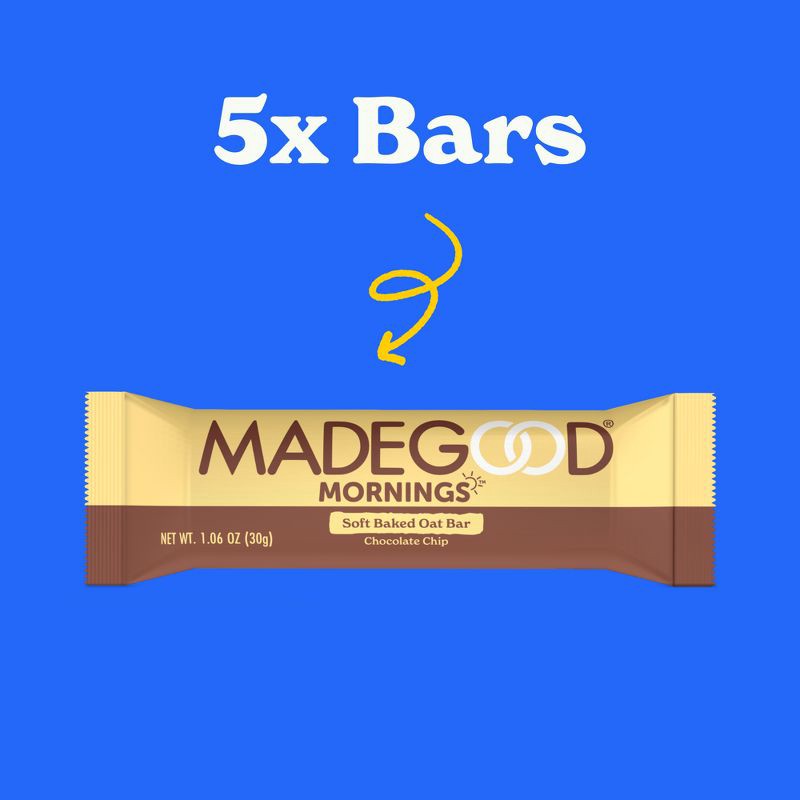 slide 3 of 3, MadeGood Morning Chocolate Chip Bars - 5ct/4.25oz, 5 ct, 4.25 oz