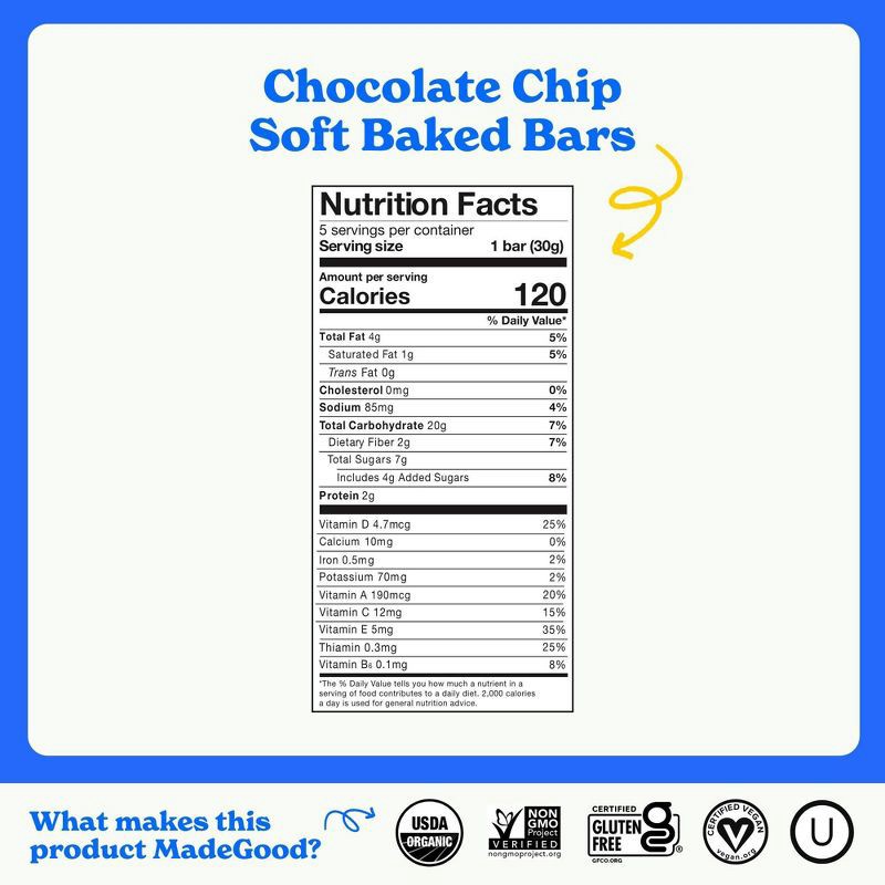 slide 4 of 9, MadeGood Morning Chocolate Chip Bars - 5ct/5.3oz, 5 ct; 5.3 oz