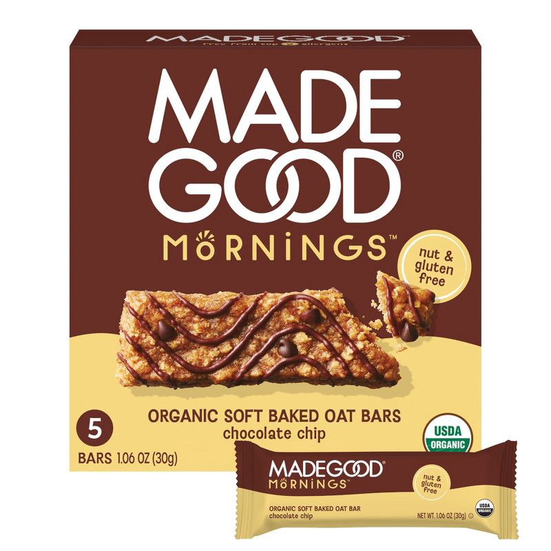 slide 1 of 9, MadeGood Morning Chocolate Chip Bars - 5ct/5.3oz, 5 ct; 5.3 oz