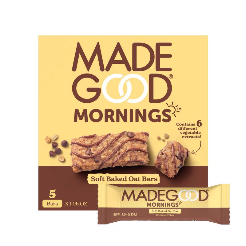 slide 1 of 3, MadeGood Morning Chocolate Chip Bars - 5ct/4.25oz, 5 ct, 4.25 oz