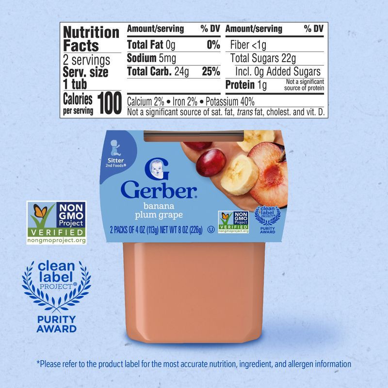 slide 8 of 9, Gerber Non-GMO 2nd Foods Wonderfoods, Banana, Plum & Grape Puree Tub - 8oz/2pk, 2 ct; 8 oz