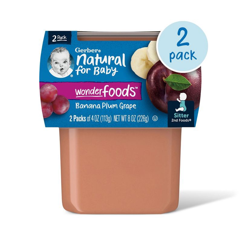 slide 1 of 7, Gerber Baby Food Stage 2 Banana Plum Grape Puree Tub - 4oz/2ct, 2 ct; 4 oz