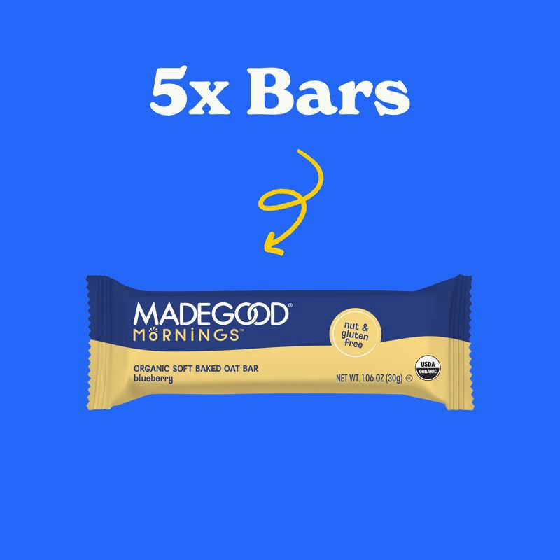 slide 3 of 7, MadeGood Mornings Blueberry Soft Baked Oat Bars - 5.3oz/5ct, 5.3 oz, 5 ct